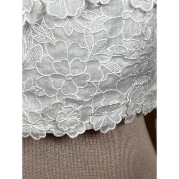 Zimmermann Lola Embroidered Floral Ramie White Puff Sleeve Crop Top Size 8 - Picture 5 of 10